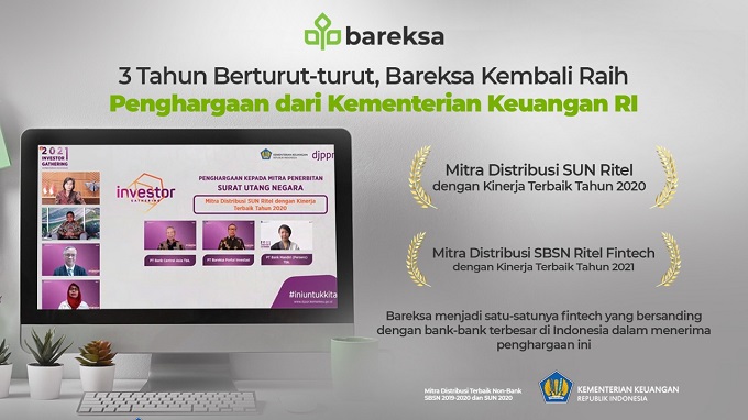 Bareksa Kembali Raih Penghargaan Mitra Distribusi SBN Terbaik