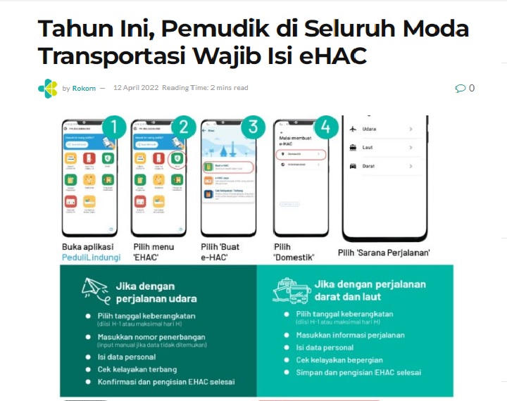 Mau Mudik? Semua Wajib Isi eHAC Dulu, Begini Caranya