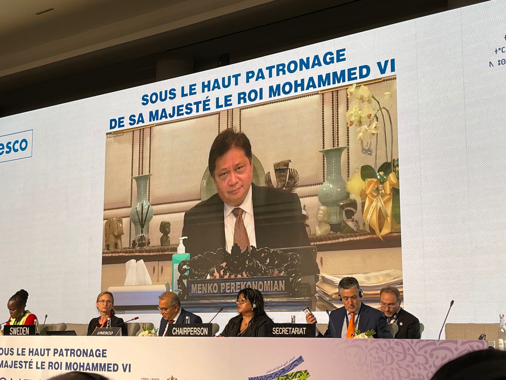 Menko Perekonomian Airlangga Hartarto di ajang International Conference on Adult Education (CONFINTEA VII) di Marrakesh, Maroko, 15-17 Juni 2022. dok. Ist. Anggota UNESCO Sambut Terobosan Indonesia Beri Pelatihan pada Lebih dari 12,8 Juta Orang