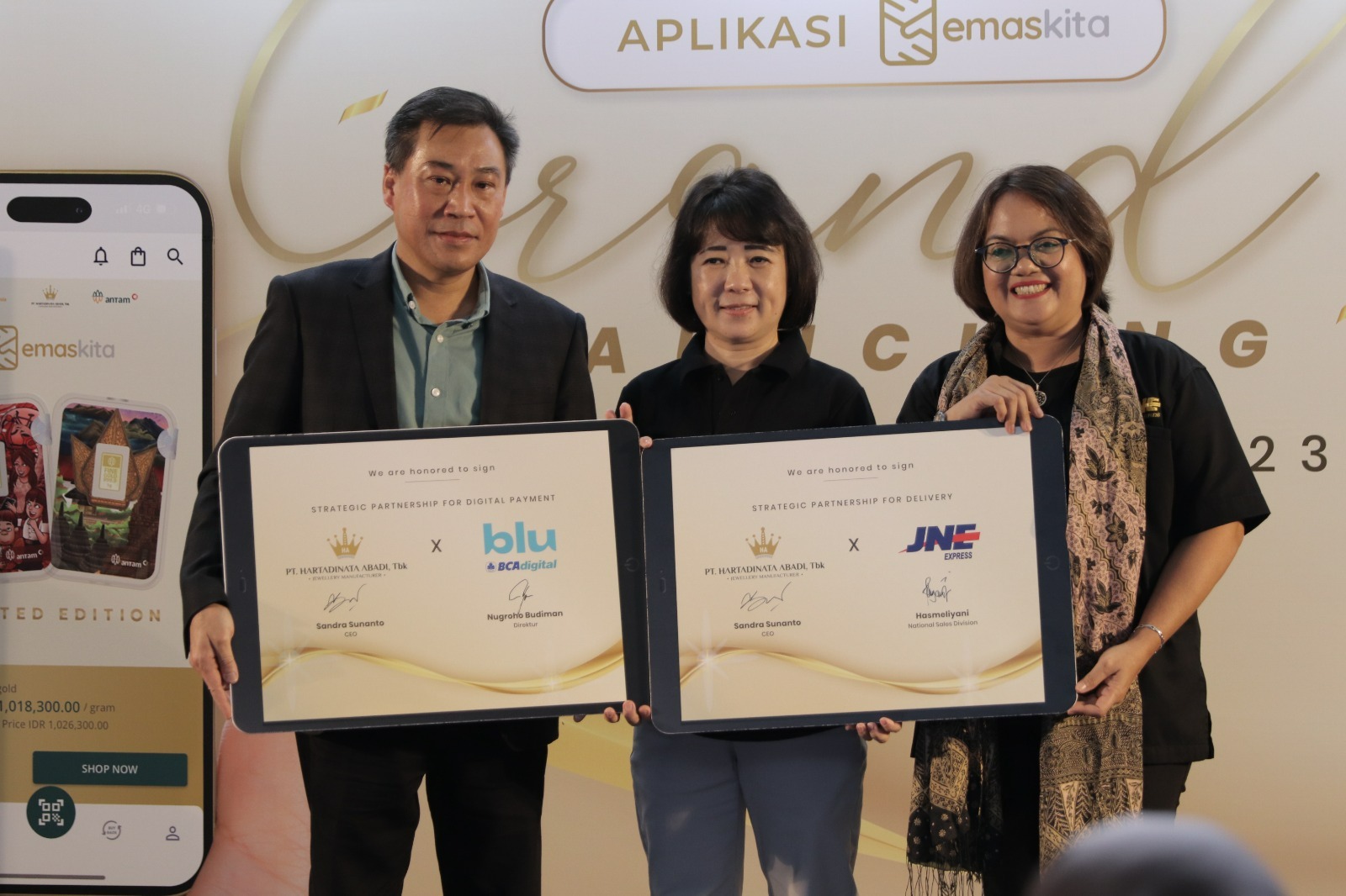 Perkuat Ekosistem Aplikasi EmasKITA, Hartadinata Abadi (HRTA) Gandeng JNE dan BCA Digital