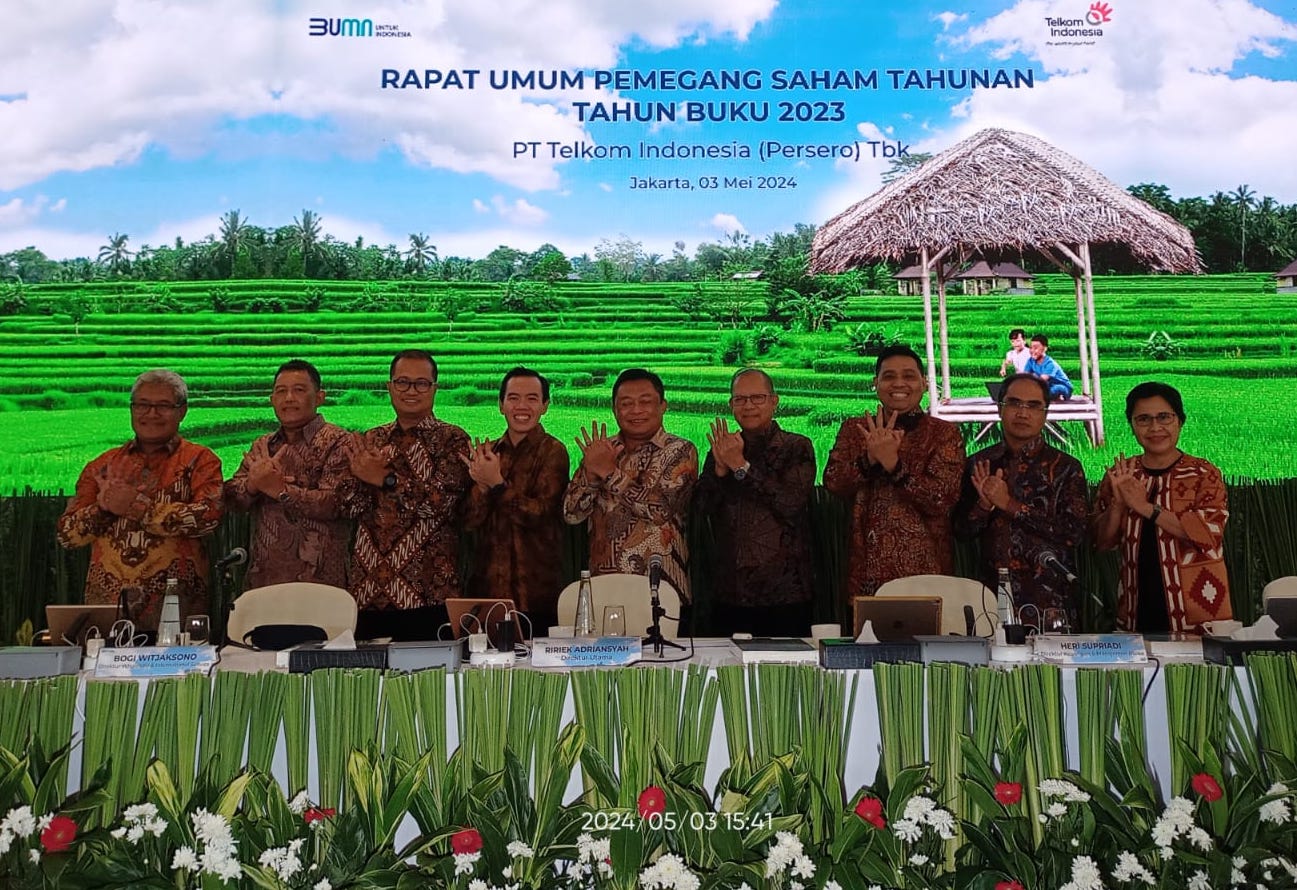 Manajemen Telkom ketika menggelar RUPST. Telkom (TLKM) Majukan Pencairan Dividen Jadi 30 Mei 2024