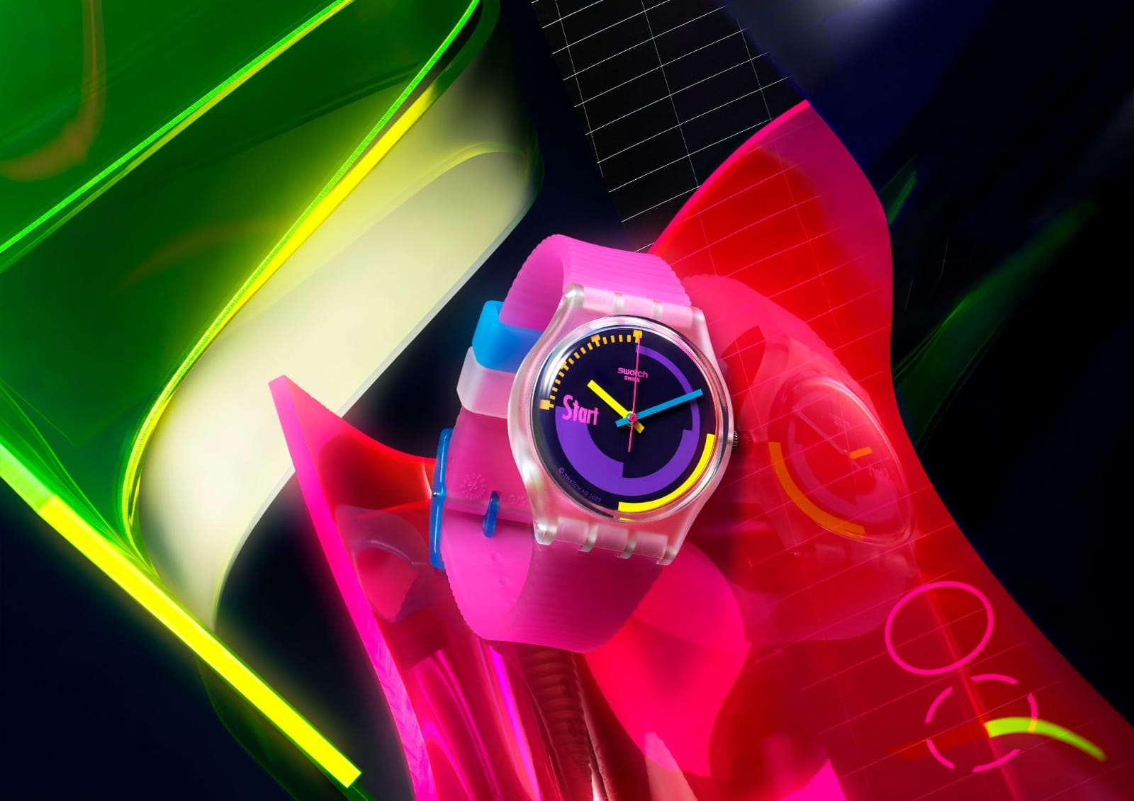 Ilustrasi Kemeriahan Warna Pada Desain Ikonik Swatc pada Swatch NEON Neon Swatch Kembali Hadirkan Kemeriahan Warna Pada Desain Ikonik Swatc