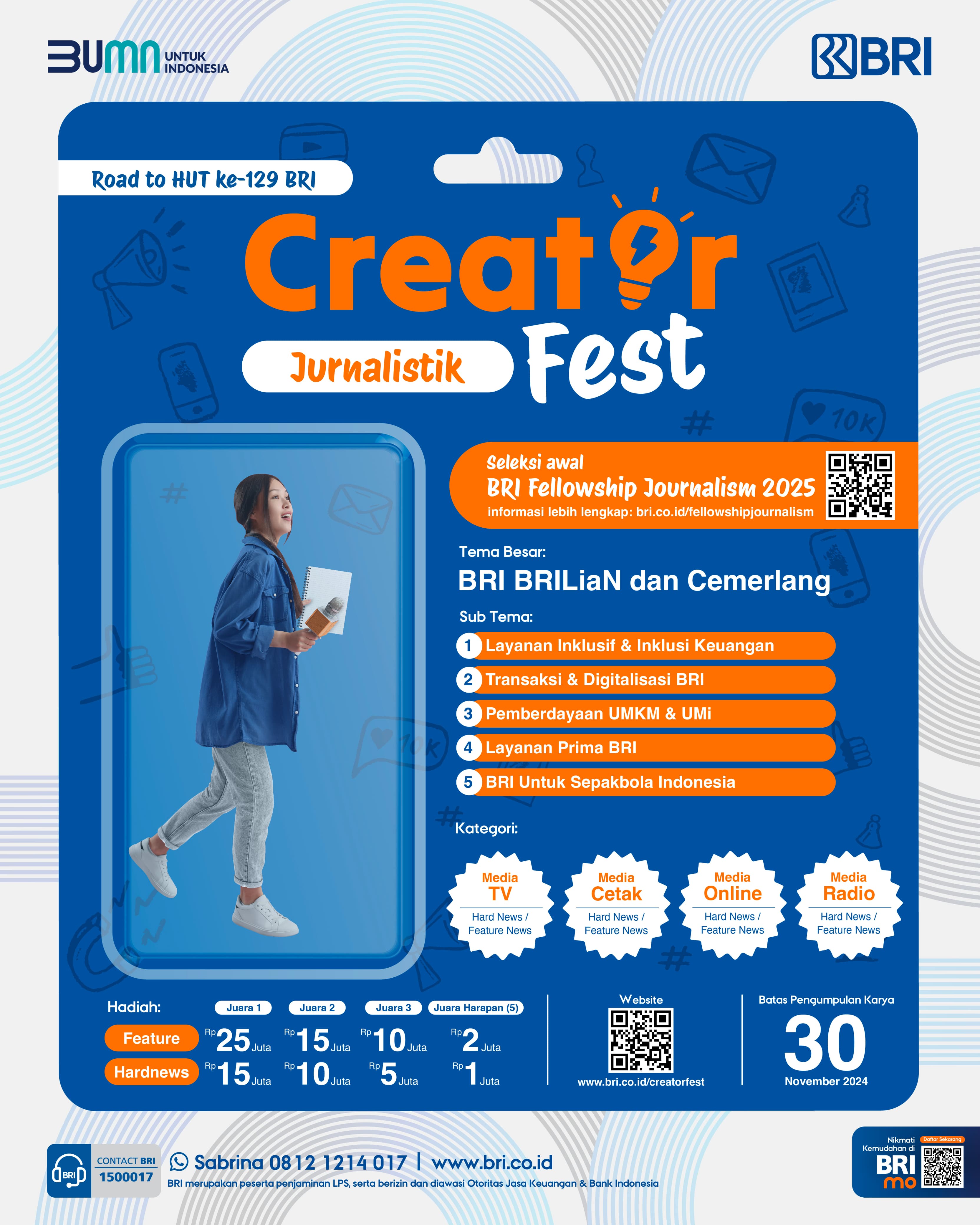 PT. Bank Rakyat Indonesia (Persero) Tbk. (BBRI) menggelar BRI (BBRI) Gelar Kompetisi Creator Fest 2024, Hadiah Total Rp600 Juta