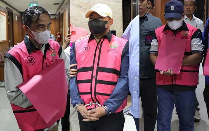 Tiga hakim PN Jakarta Pusat pembebas tersangka korupsi kasus pemberian fasilitas ekspor CPO. Dok. Kolase Banua Nusantara. Kasus Suap Vonis Lepas Tersangka Korporasi, Kejagung Sita Motor Mewah
