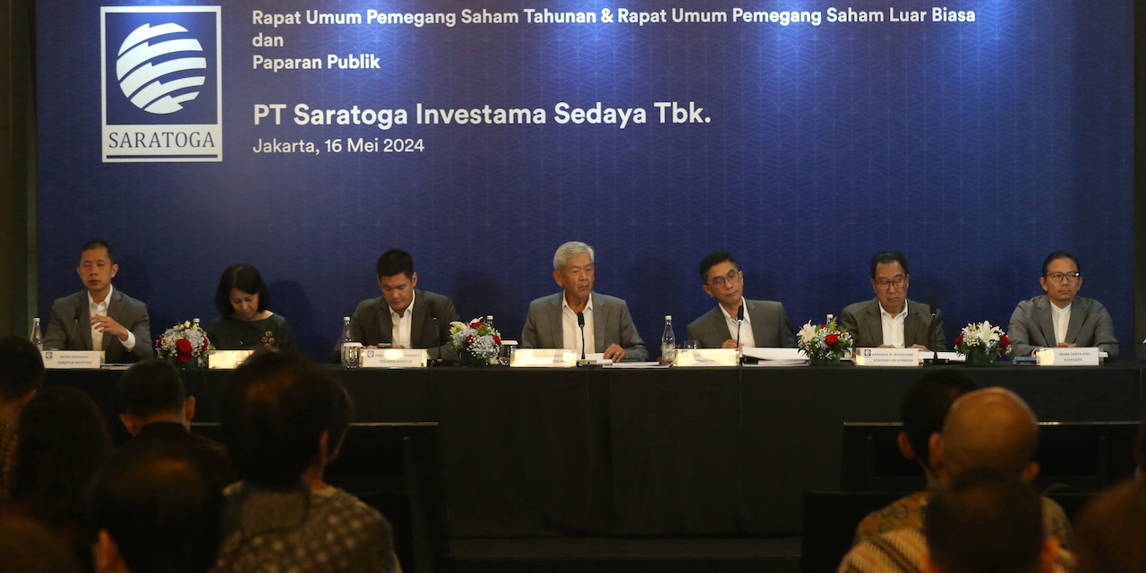 Pengurus Saratoga Investama kala mengadakan RUPS tahunan, dan luar biasa. FOTO - ISTIMEWA Drop 136 Persen, Kuartal I-2025 SRTG Boncos Rp6,07 Triliun