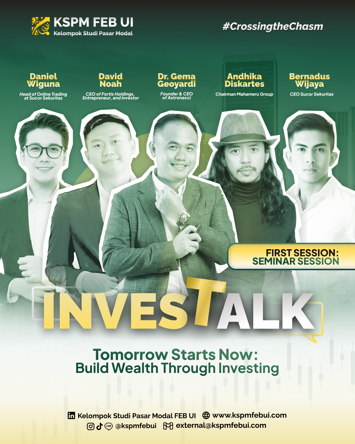 Senin (5/5/2025), bertempat di Auditorium FEB UI dan disiarkan langsung melalui YouTube Streaming, KSPM FEB UI mempersembahkan sebuah seminar tahunan yang membawa teman-teman Generasi Investasi selangkah lebih dekat ke masa depan finansial yang lebih kuat. Dok.ist. Kelompok Studi Pasar Modal FEB UI, Sukses Gelar Investalk 2025