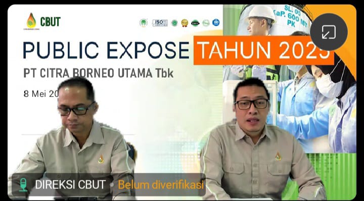 Kiri-Kanan: Rorry Christian Tobing Direktur Utama CItra Borneo Utama dan Ronny Hertantyo Raharjo Direktur Citra Borneo Utama. FOTO/Tangkapan Layar Rizki EmitenNews Kinerja Kuartal I Melesat, CBUT Targetkan Pendapatan Rp13T di 2025