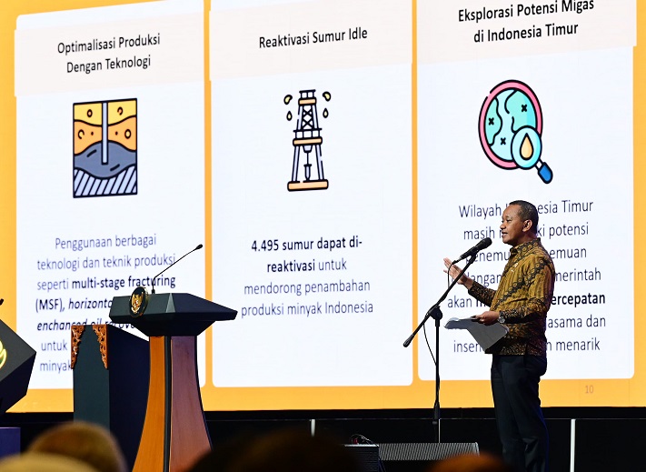 Menteri Energi dan Sumber Daya Mineral (ESDM) Bahlil Lahadalia pada Peresmian Pembukaan Konvensi dan Pameran Indonesian Petroleum Association (IPA Convex) ke-49 2025, di ICE BSD Tangerang, Rabu (21/5). Bahlil Ancam Alihkan Lapangan Migas Mangkrak ke Kontraktor Lain