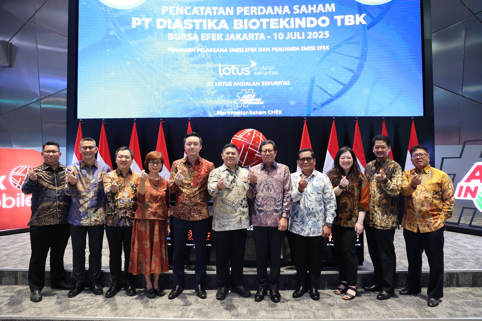 pencatatan perdana saham PT Diastika Biotekindo Tbk (CHEK) di Bursa Efek Indonesia pada Kamis 10 Juli 2025. DOK/ISTIMEWA Saham CHEK Kembali Menguat, Naik 15,12% di Hari Kedua Perdagangan
