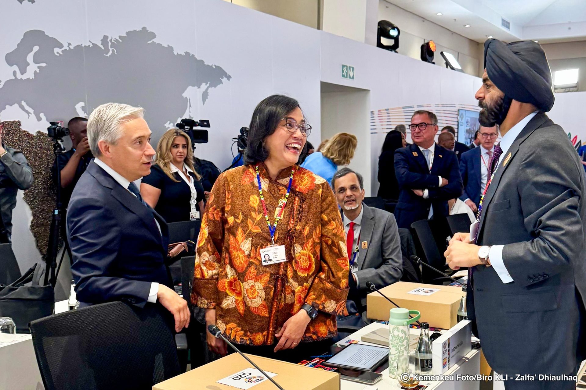 Menkeu Sri Mulyani Indrawati saat menghadiri Pertemuan Menteri Keuangan dan Gubernur Bank Sentral Forum G20 di Zimbali, Afrika Selatan, 17 Juli 2025.(Foto: Kemenkeu) Menkeu Tekankan Pentingnya Perpajakan Internasional yang Adil