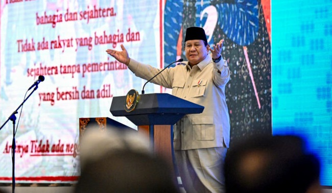 Presiden Prabowo Subianto ketika memberikan sambutan pada pembukaan APKASI Otonomi Expo Tahun 2025 yang berlangsung di Nusantara Hall, Indonesia Convention Exhibition (ICE) BSD, Tangerang, Provinsi Banten, pada Kamis, 28 Agustus 2025.(Foto: Setkab) Prabowo: Pemerintahan yang Tak Bersih dan Adil Takkan Berhasil