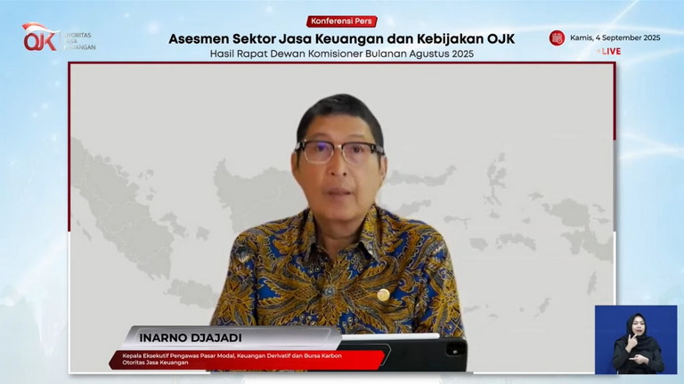 Potret Inarno Djajadi Kepala Eksekutif Pengawas Pasar Modal, Keuangan Derivatif, dan Bursa Karbon OJK dalam konferensi pers Rapat Dewan Komisioner Bulanan (Agustus) Otoritas Jasa Keuangan (OJK) yang digelar virtual, Kamis (4/9). OJK Sebut Proses 10 Calon Emiten IPO Senilai Rp5,3T Tahun Ini