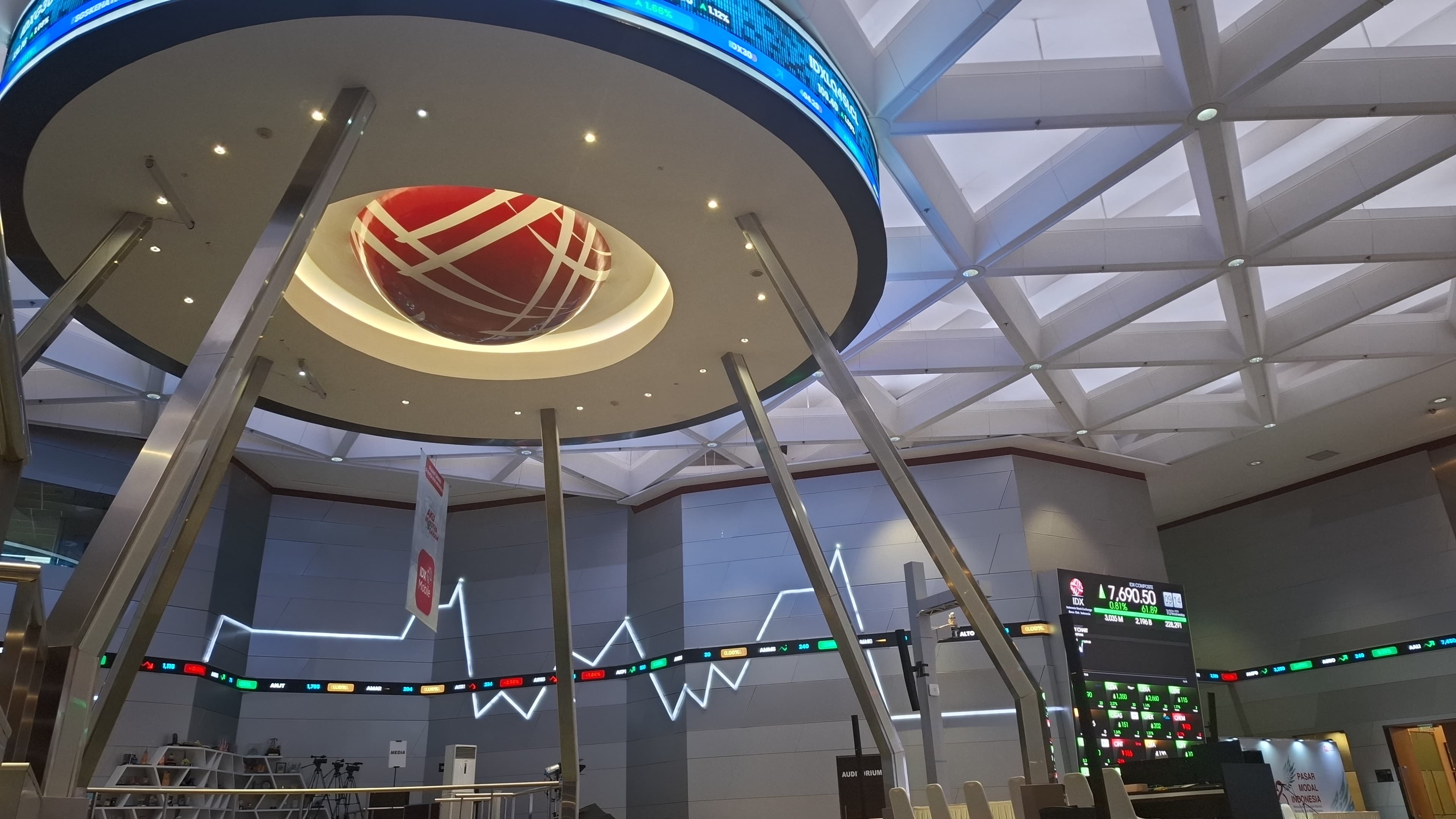 Main hall Bursa Efek Indonesia menunjukan papan perdagangan IHSG berada di zona Hijau. Photo/Rizki EmitenNews Banyak Investor Konversi Waran jadi Saham Harta Djaya Karya (MEJA)
