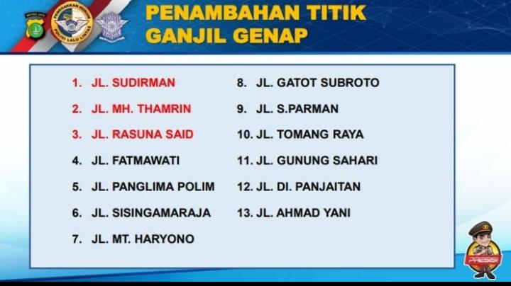 Catat! Polda Jaya Mulai Berlakukan Sanksi Tilang Pelanggar Ganjil-Genap 13 Ruas Jalan