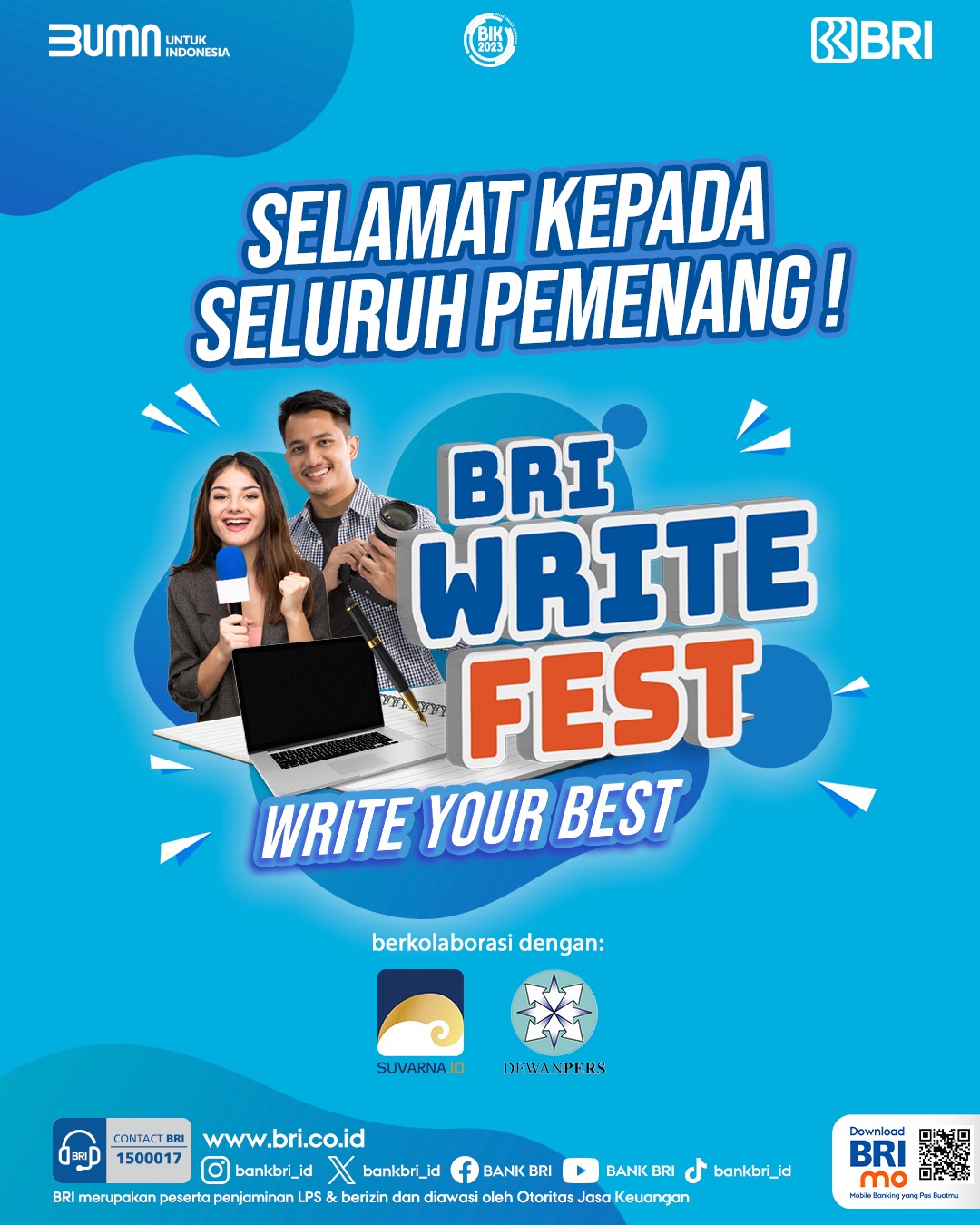Pengumuman! Ini Para Pemenang BRI Write Fest 2023