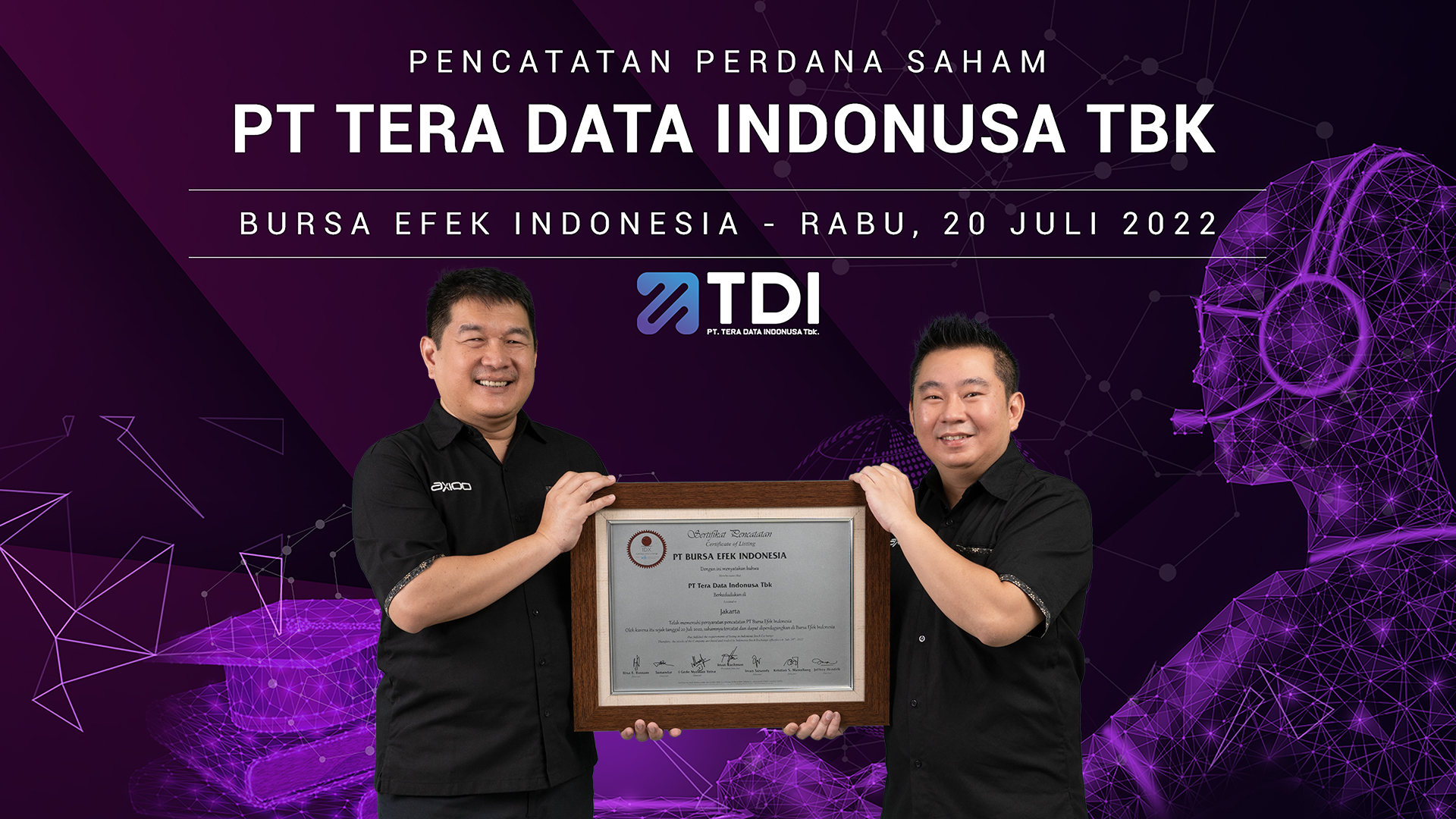 Oversubscribed 78 Kali, lIsting Perdana Tera Data Indonusa (AXIO) Langsung ARA