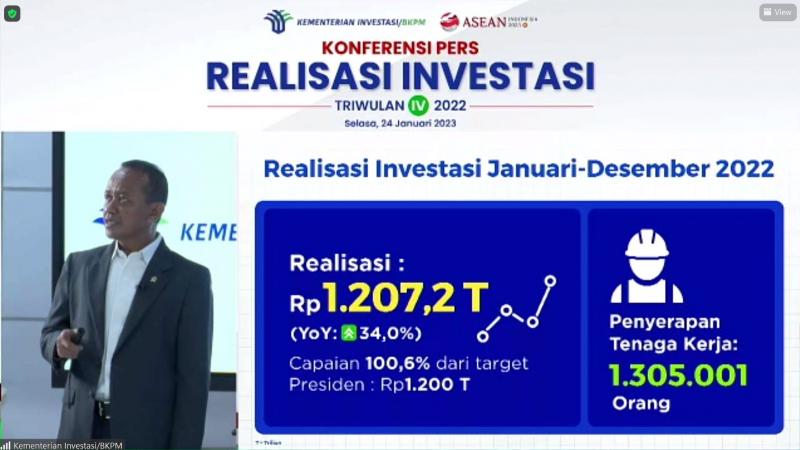 Realisasi Investasi 2022 Rp1.207 Triliun, Menteri Bahlil Ungkap Ini Capaian Terbesar